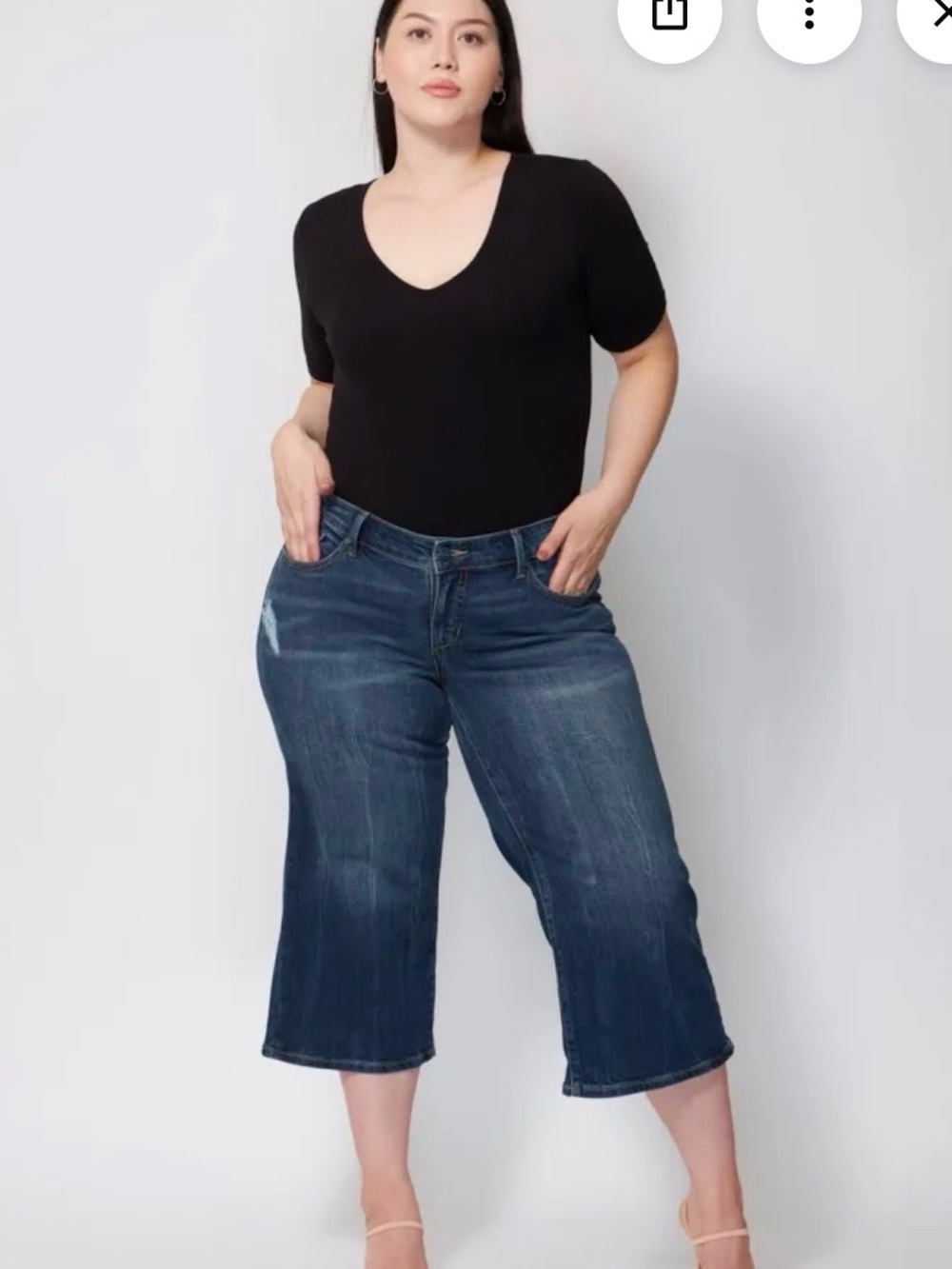 Plus Size Dark Blue Cropped Wide-Leg Jeans